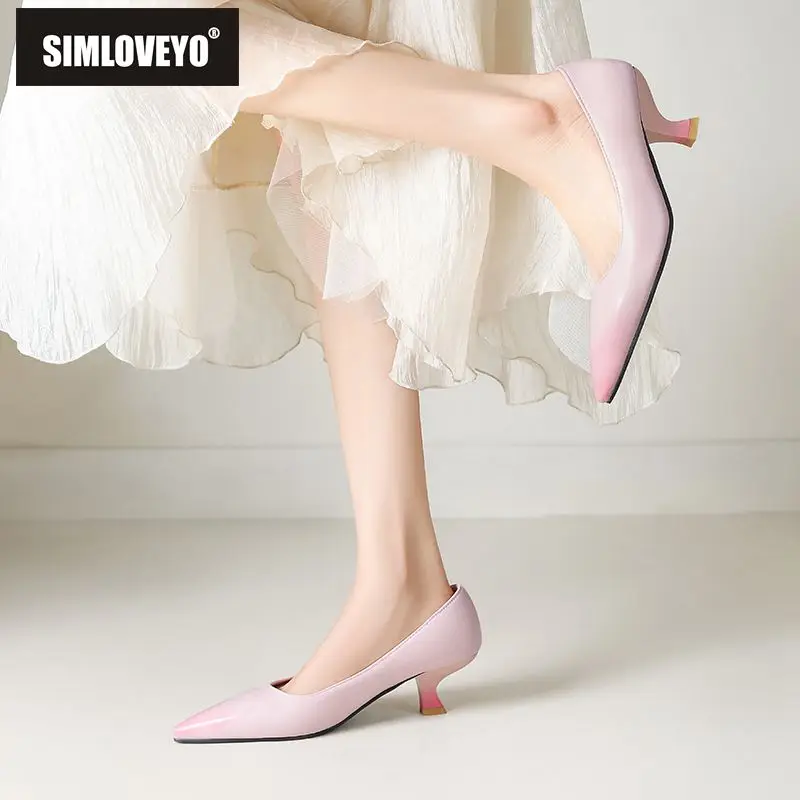 SIMLOVEYO Fashion Female Pumps 31 32 Pointed Toe Small Heel 6.5cm Slip On Mixed Color Size 44 45 Office Lady Spring Shoes