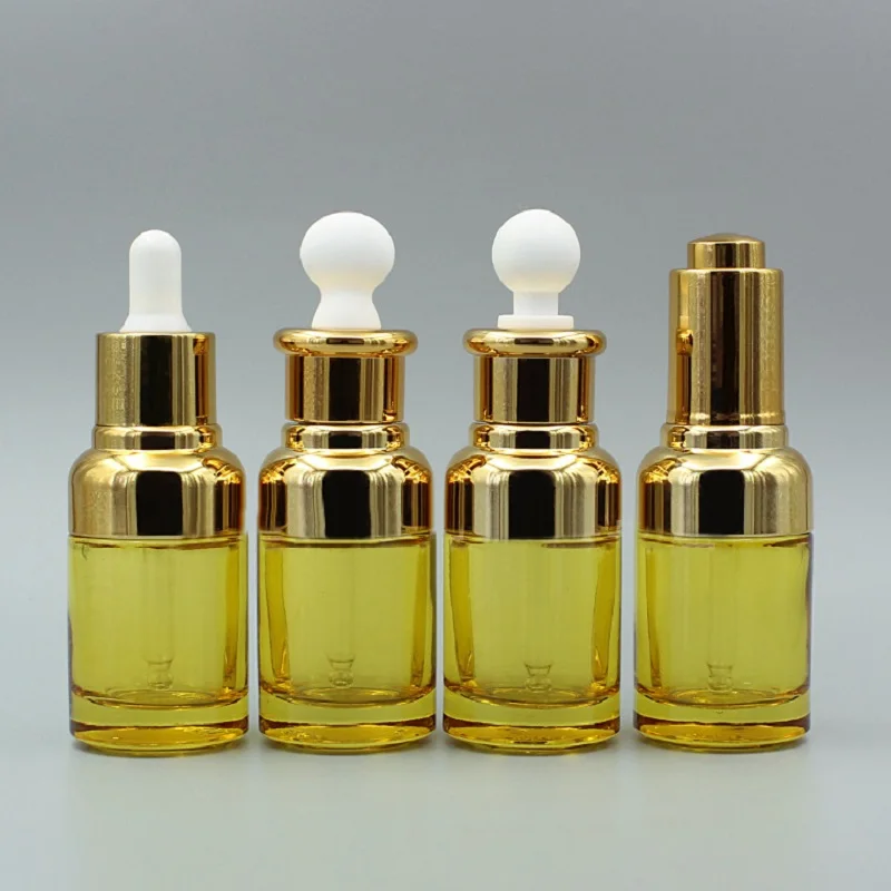 

30ml yellow glass dropper bottle gold silver collar essential oil/serum/liquid gel/moisture toner spot removal skin care packing