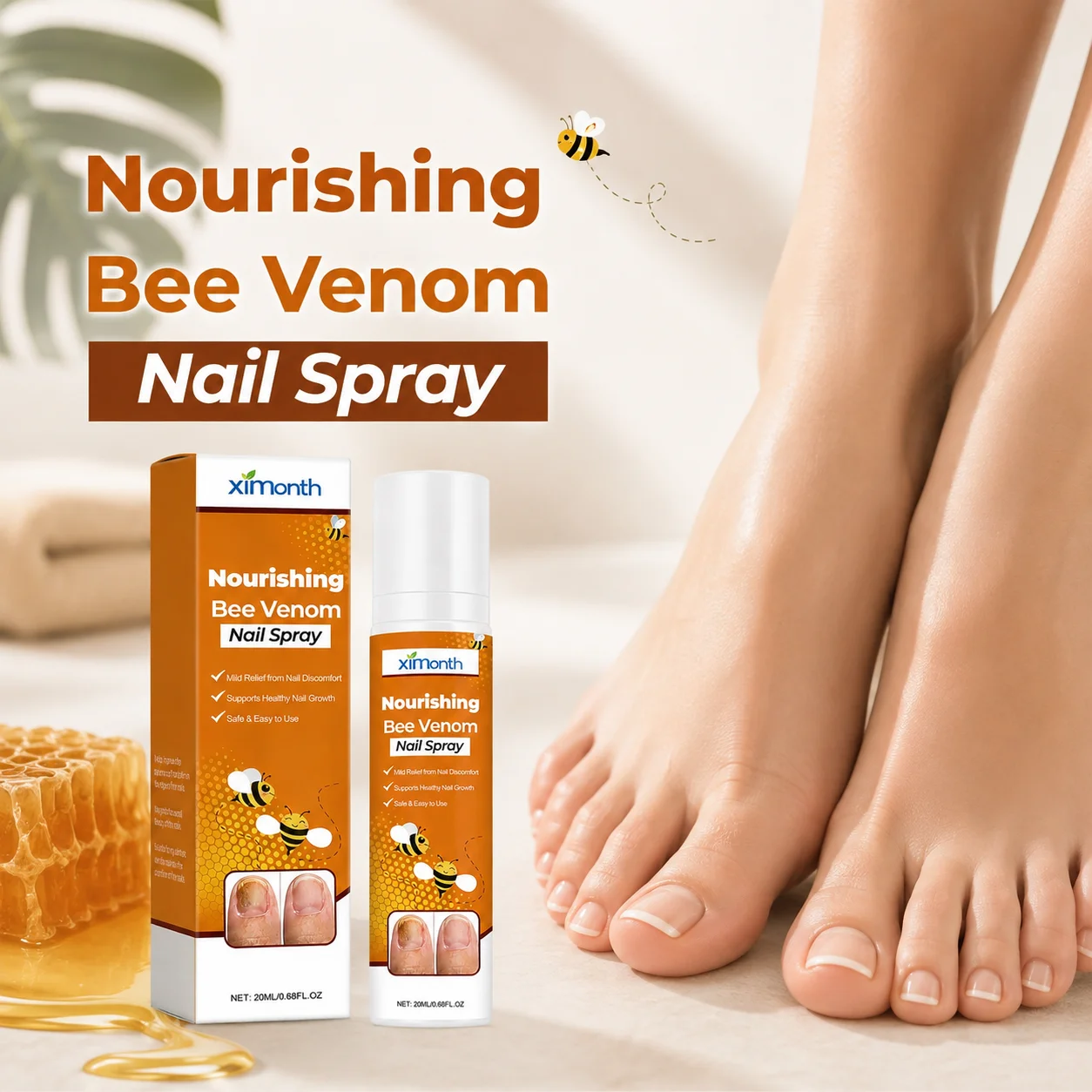 Bee Venom Nail Spray Repair Gray Nail Remove Onychomycosis Paronychia Nourishing Strengthen Cuticle Hand Foot Nails Treatment