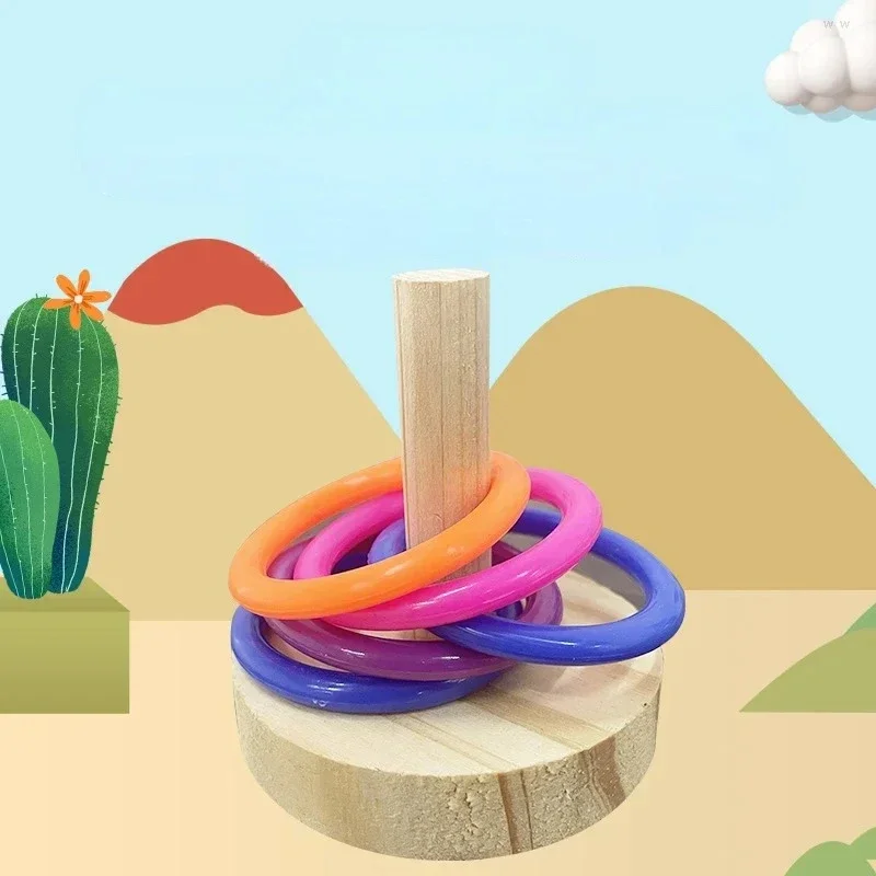 Wooden Interactive Parrot Ring Toy Stimulating Fun Playtime Educational Exercise for Parakeet Parrot Birds Toys Random Color - Detail 1