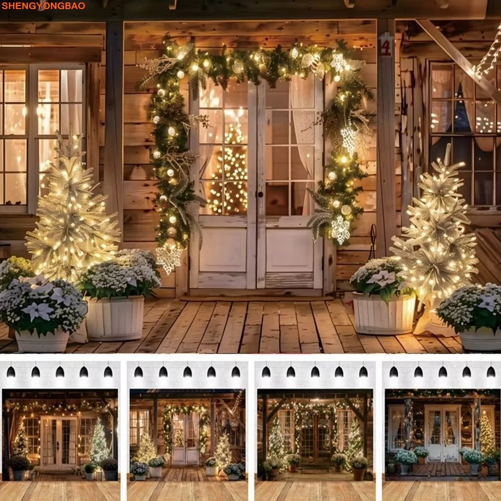 

Christmas Backdrop Glitter Lights Wood House Kids Portrait Christmas Eve Family Party Photography Background Decor Photo Studio