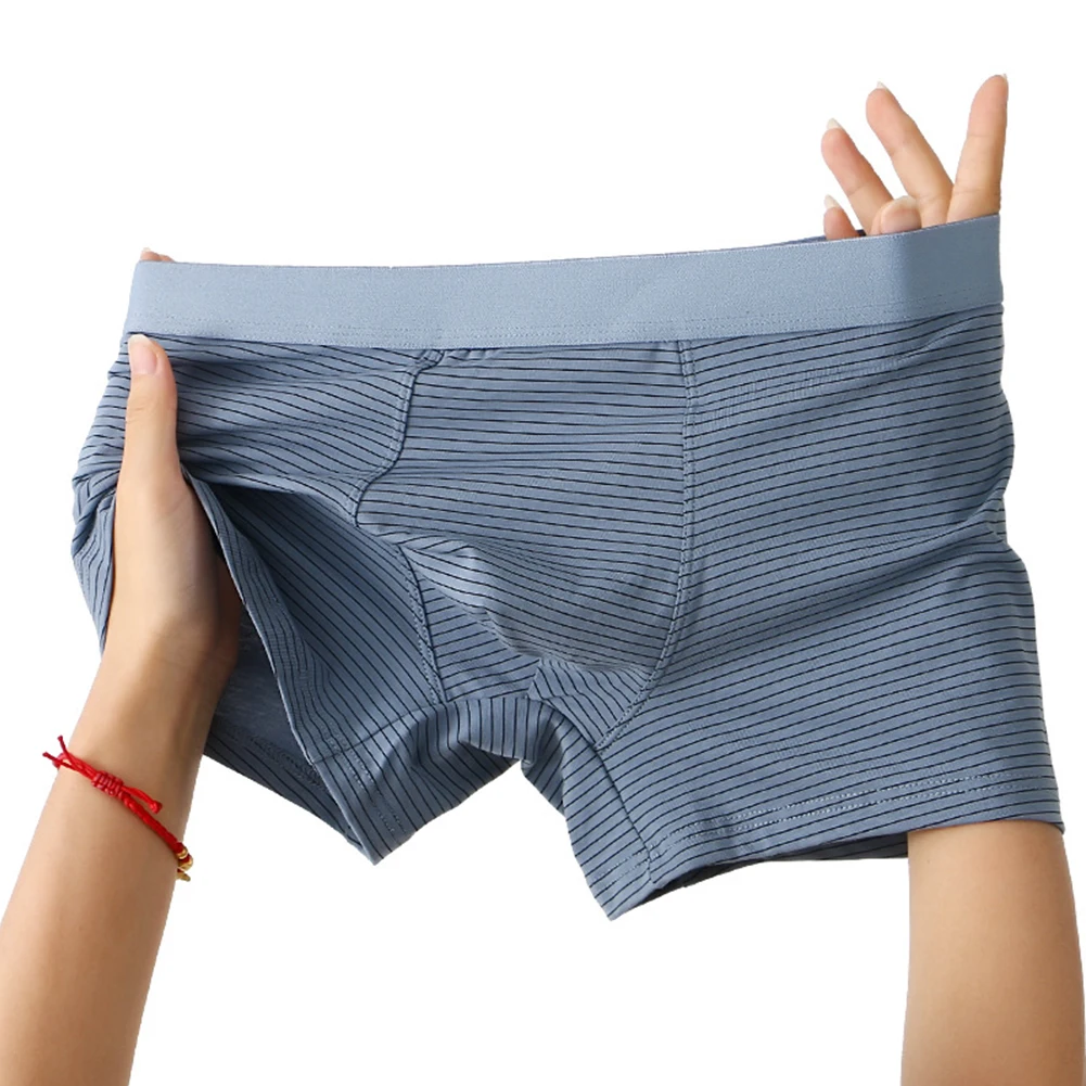 

Men Comfortable Soft Striped Boxers Briefs Sexy Pouch Underpants Loose Shorts Underwear Low Waist Panties Casual Home Wear