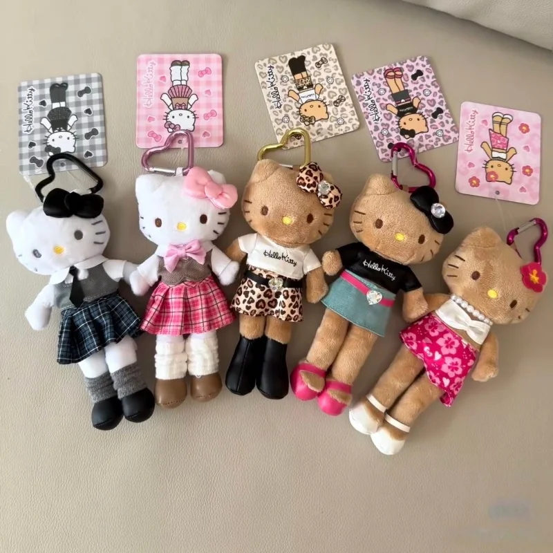Anime Hello Kitty Hibiscus Black Plush Toy Keychain Leopard Print Skirt KT Long Legs Baddie Outfit Kitty cat Stuffed doll charm - view 2