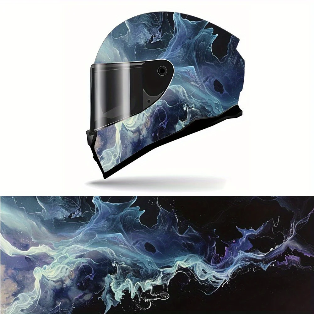

Mystical Blue Smoke Design Helmet Vinyl Wrap, Waterproof Removable Decals for Motorcycle Bike Helmets, Anti-Scratch Universal Fi