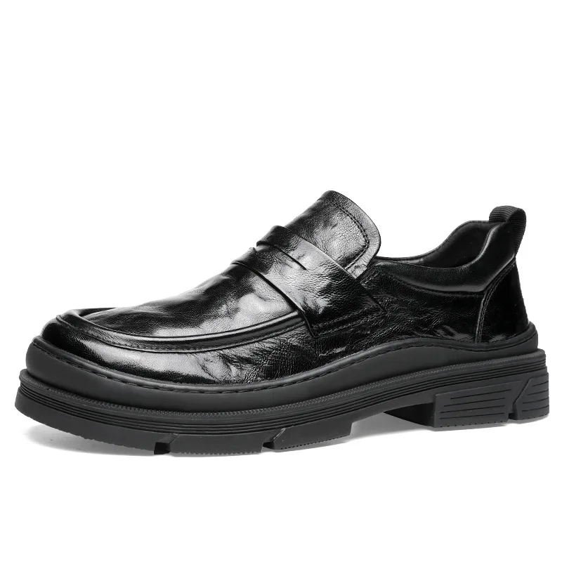 Men's Patent Leather Loafers, British Style Slip-On Dress Shoes, Genuine Leather Business Casual Footwear with Premium Finish