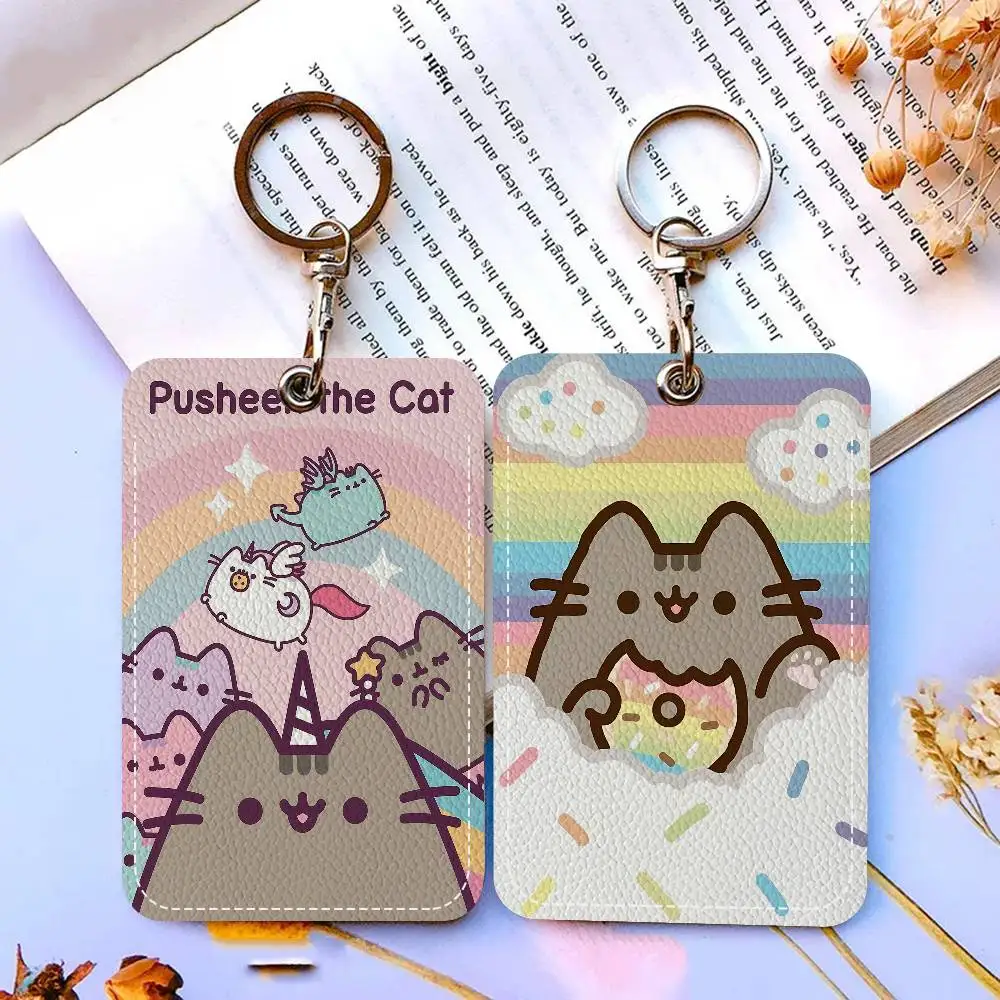 

Cute P-Pusheens Cat Office Supply Men And Women Credit Card Keyrings Student Card ID Card Holder Credential Holder Card