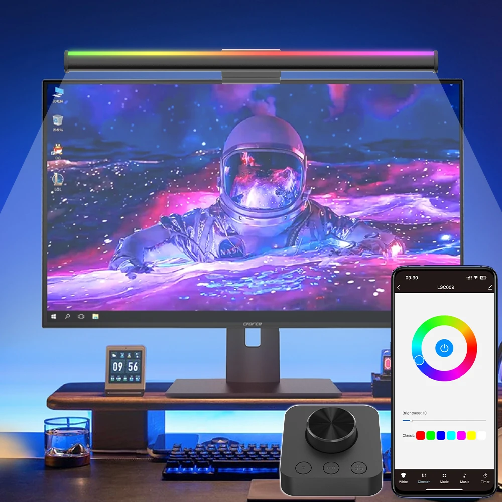 Wiscolor TUYA Smart Monitor Light Bar с бесступенчатым затемнением, совместимая с Alexa Google Home для работы, игр, USB 5 В, RGBIC, музыка
