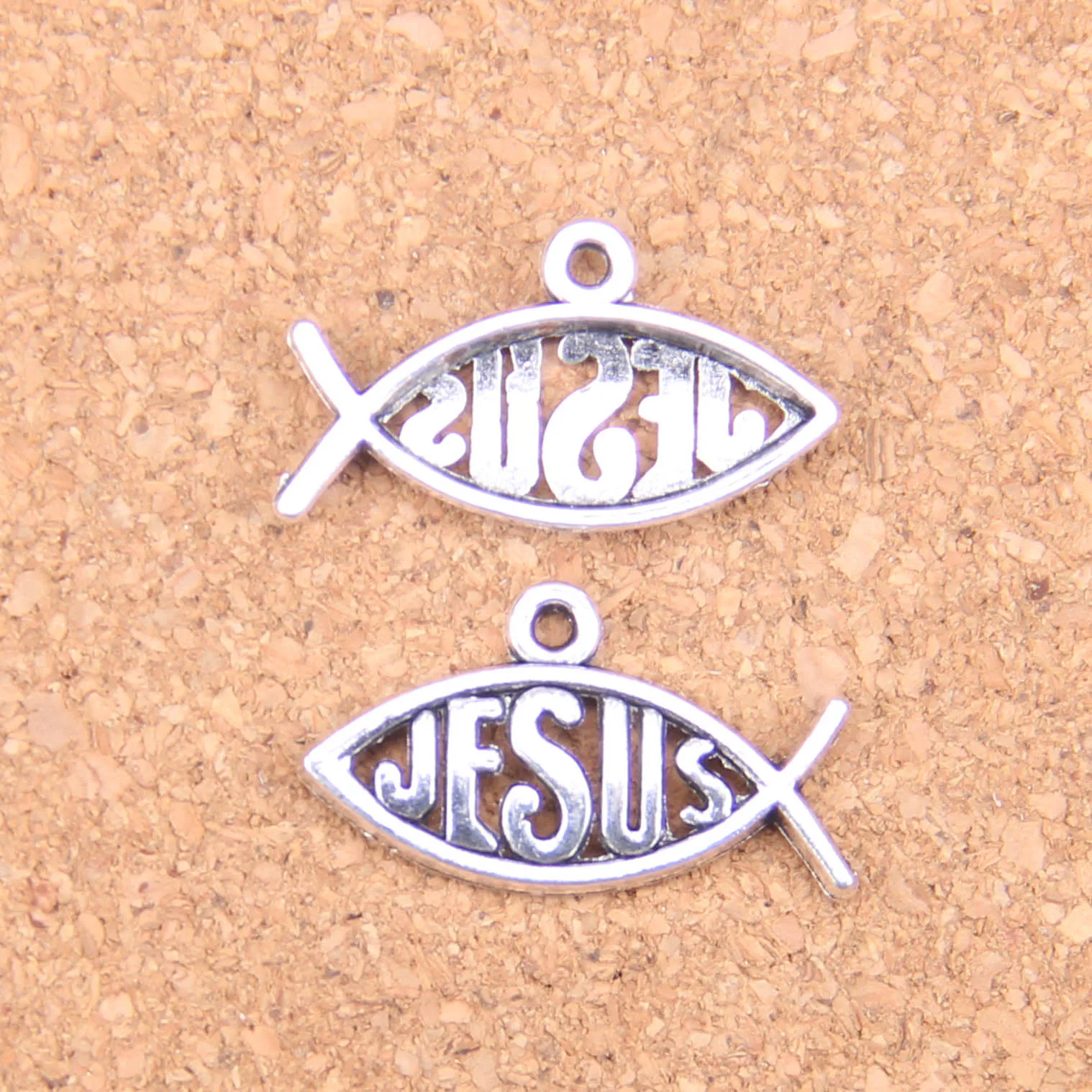 145pcs Charms Fish Jesus 25x14mm Antique Pendants,Vintage Tibetan Silver Jewelry,DIY For Bracelet Necklace