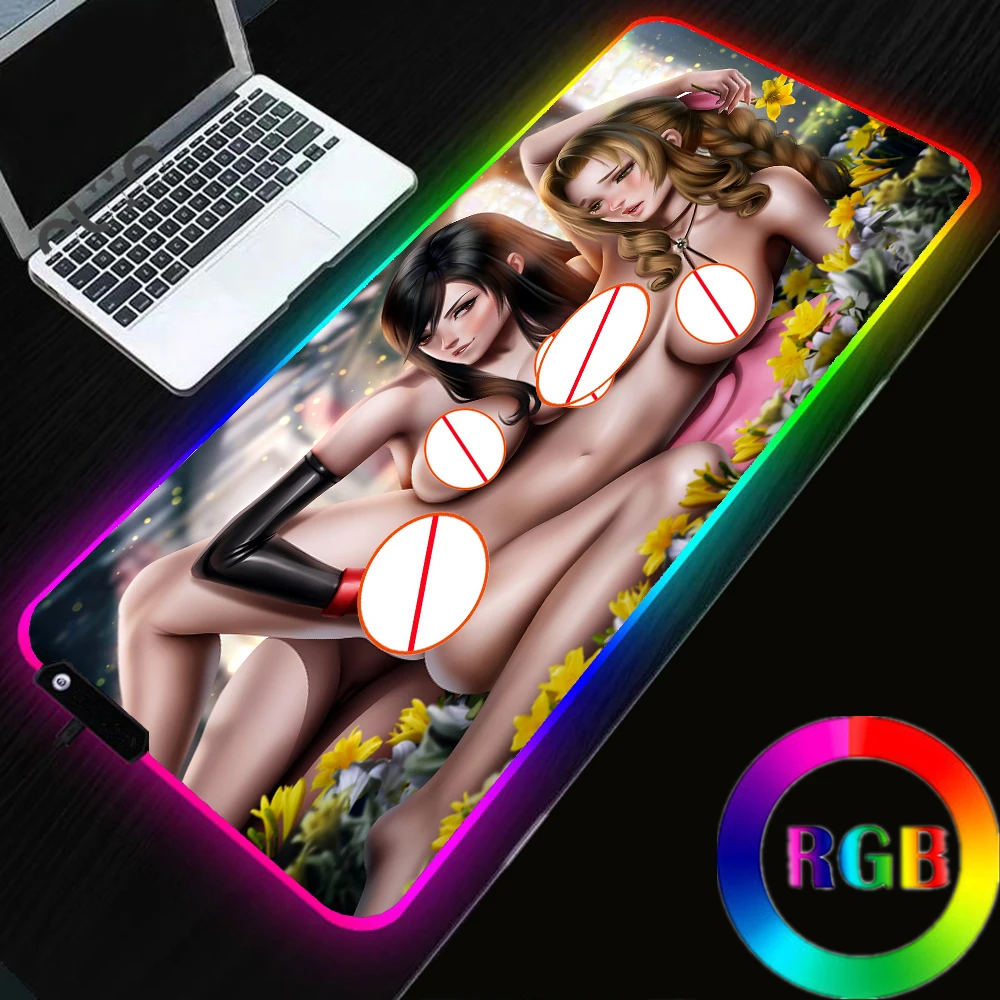 

Final Fantasy RGB Gaming Mousepad Sexy Naked Naked Nipples Big Ass Anime Mousepad Large LED Gamer Mat Computer Deskmat 90X40CM