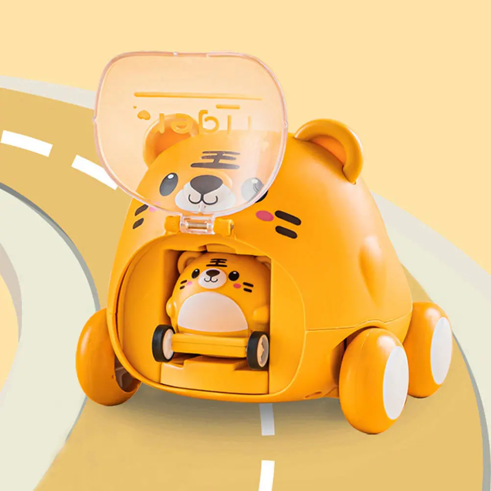 1Pcs Adorable Tiger Shape Pull-Back Vehicle Compact Miniature Catapult Car Educational Car for Toddlers Engineering Toy