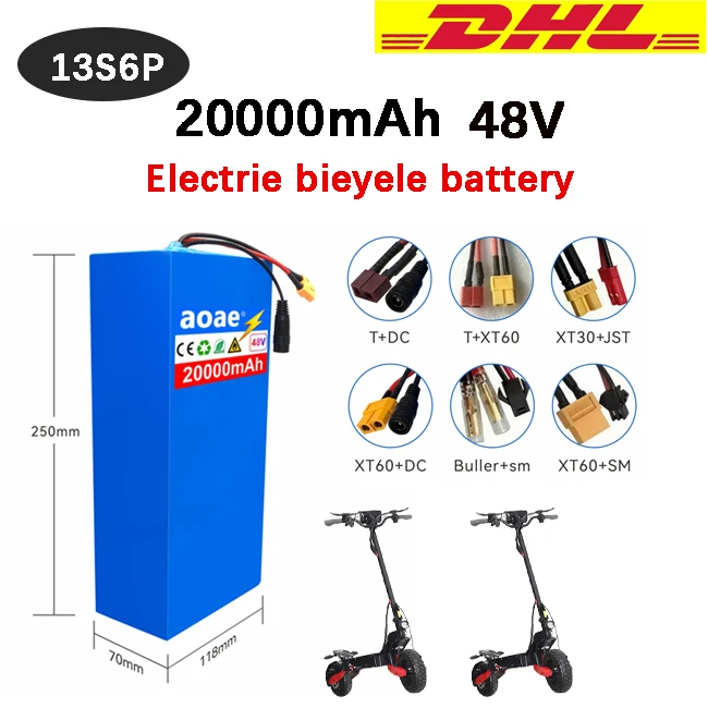 100% Original 18650 48V 20Ah 13S6P Lithium Battery Pack, 50A BMS Safe Stable Replacement for 2000W Citycoco E-Scooter
