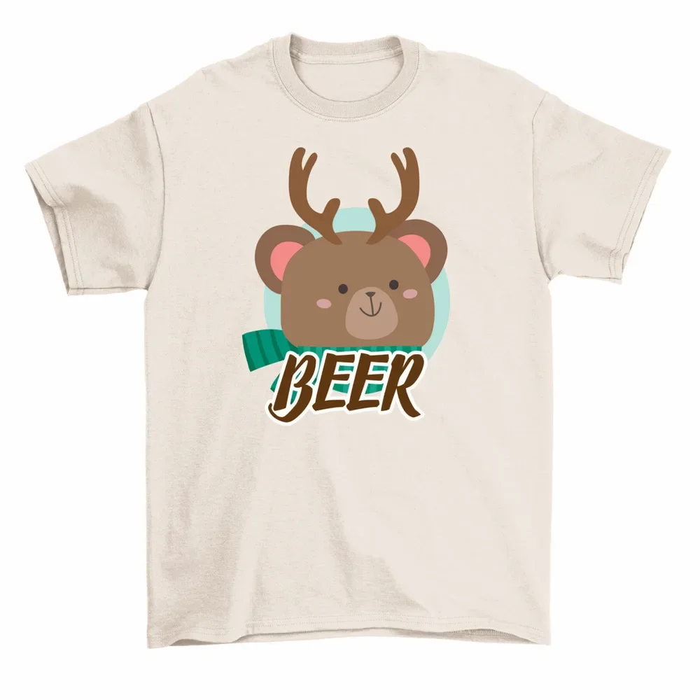 Bear Deer With Antlers Funny Beer Drinking T-Shirt Men Women High Quality 100%Cotton Short Sleeve