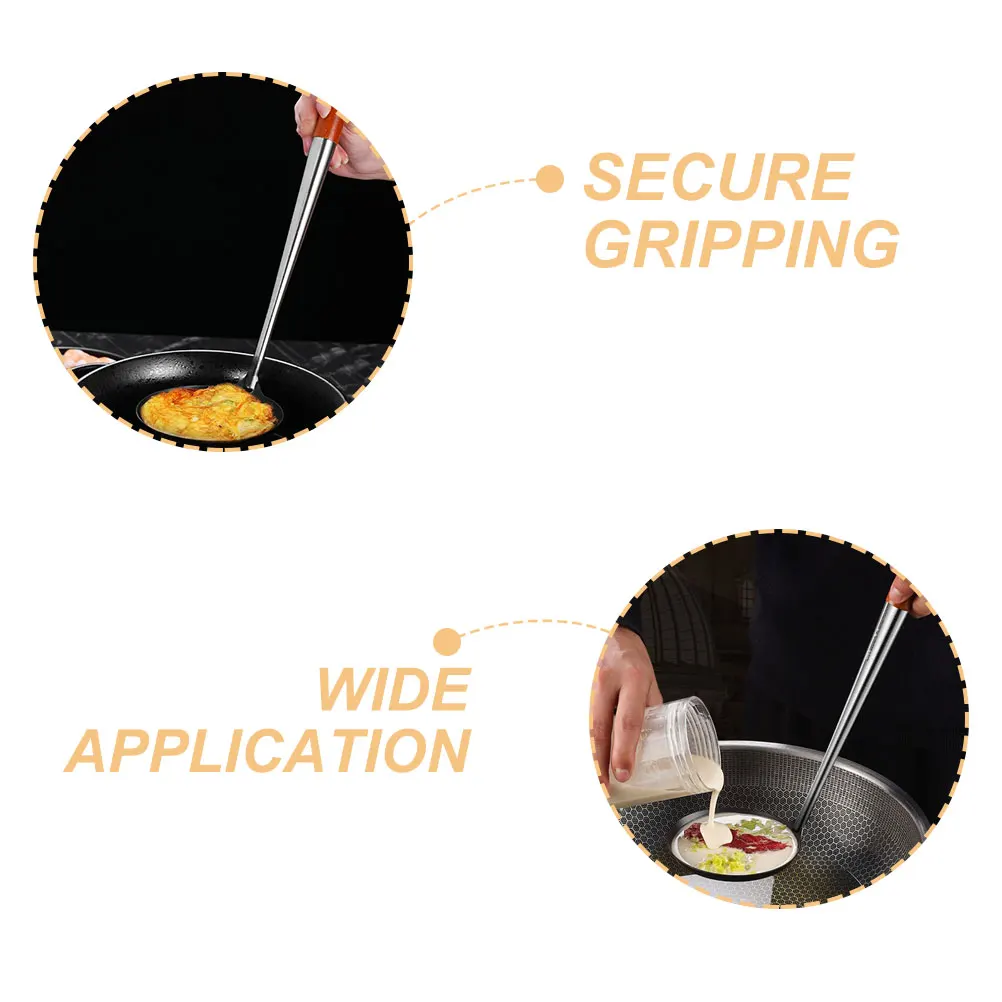 

Ложка для жарки торта из нержавеющей стали, ложка для блинов с антипригарным покрытием, эргономичная ручка, кухонный инструмент для жарки, кухонная ложка с длинной ручкой