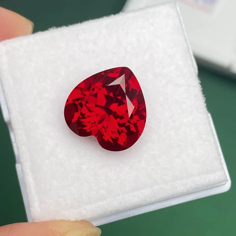 Pirmiana Hand Made Heart Shape 15x15mm Red Lab Ruby Loose Gemstone Semi-precious Stone for Diy Jewelry Design