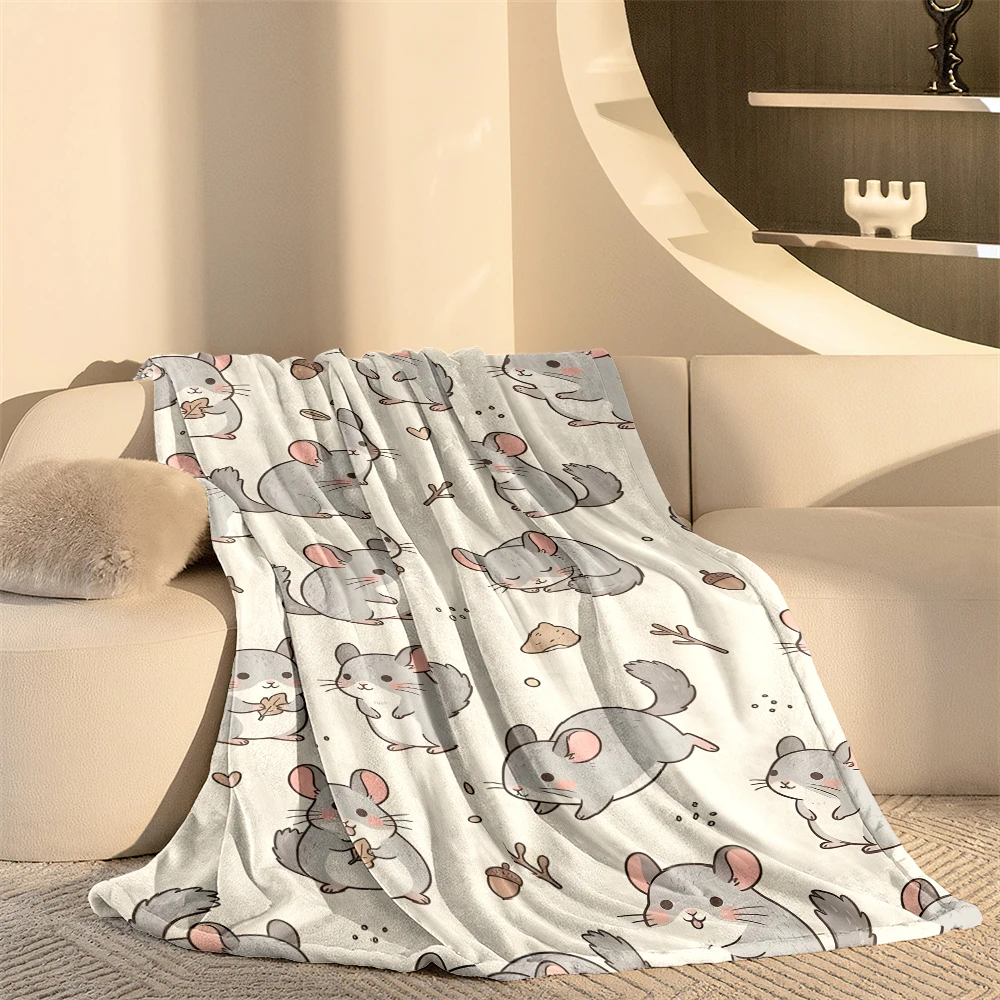 Cream Chinchillas Acorns Flannel Blanket Warm Soft Halloween Christmas Decorative Couch Warm Cozy All-Season Gift