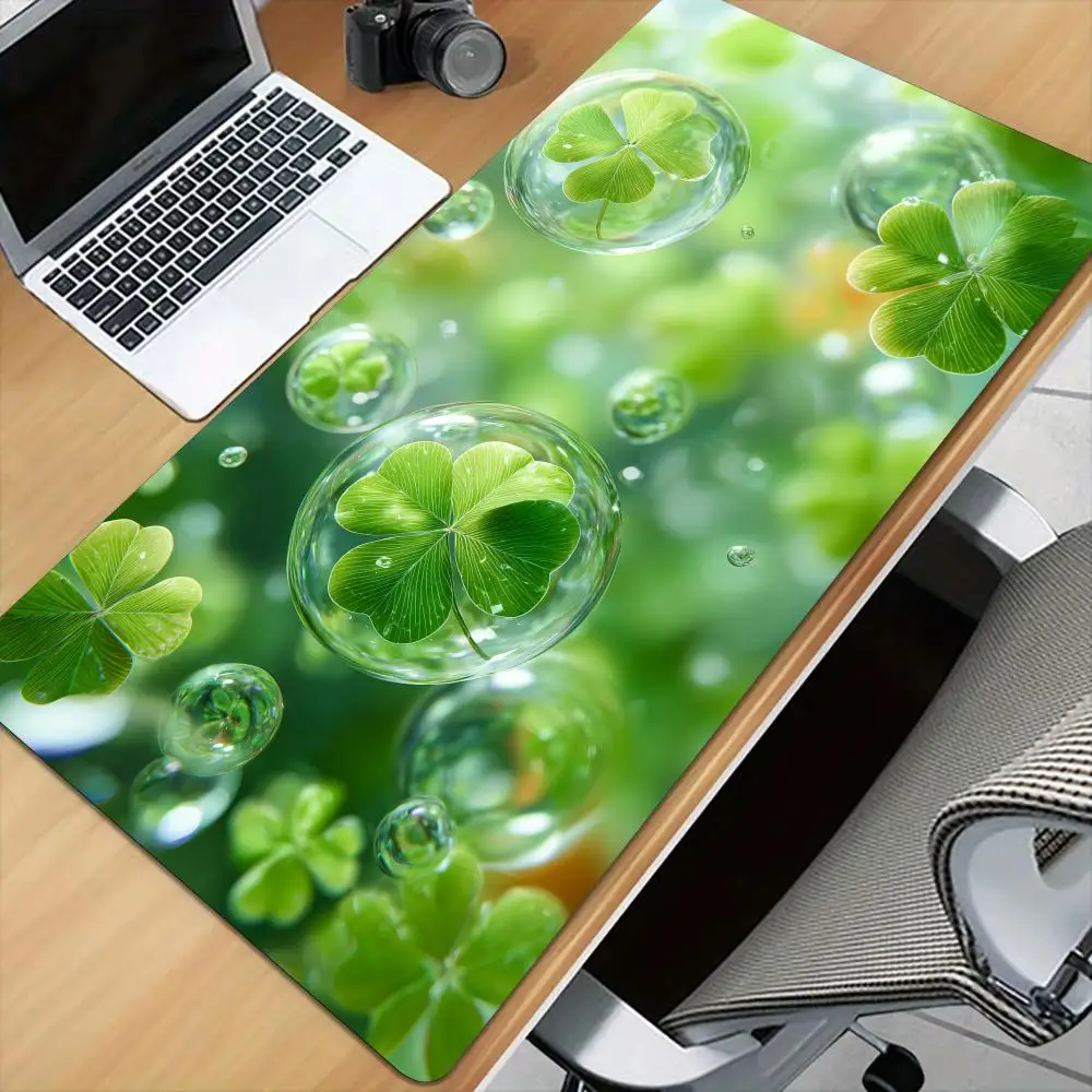 Four-leaf clover and bubbles Mouse Pad Desk Mat with Stitched Edge XXL Mousepads Rubber Anti-slip Gamer Keyboard Rug Gaming Mats