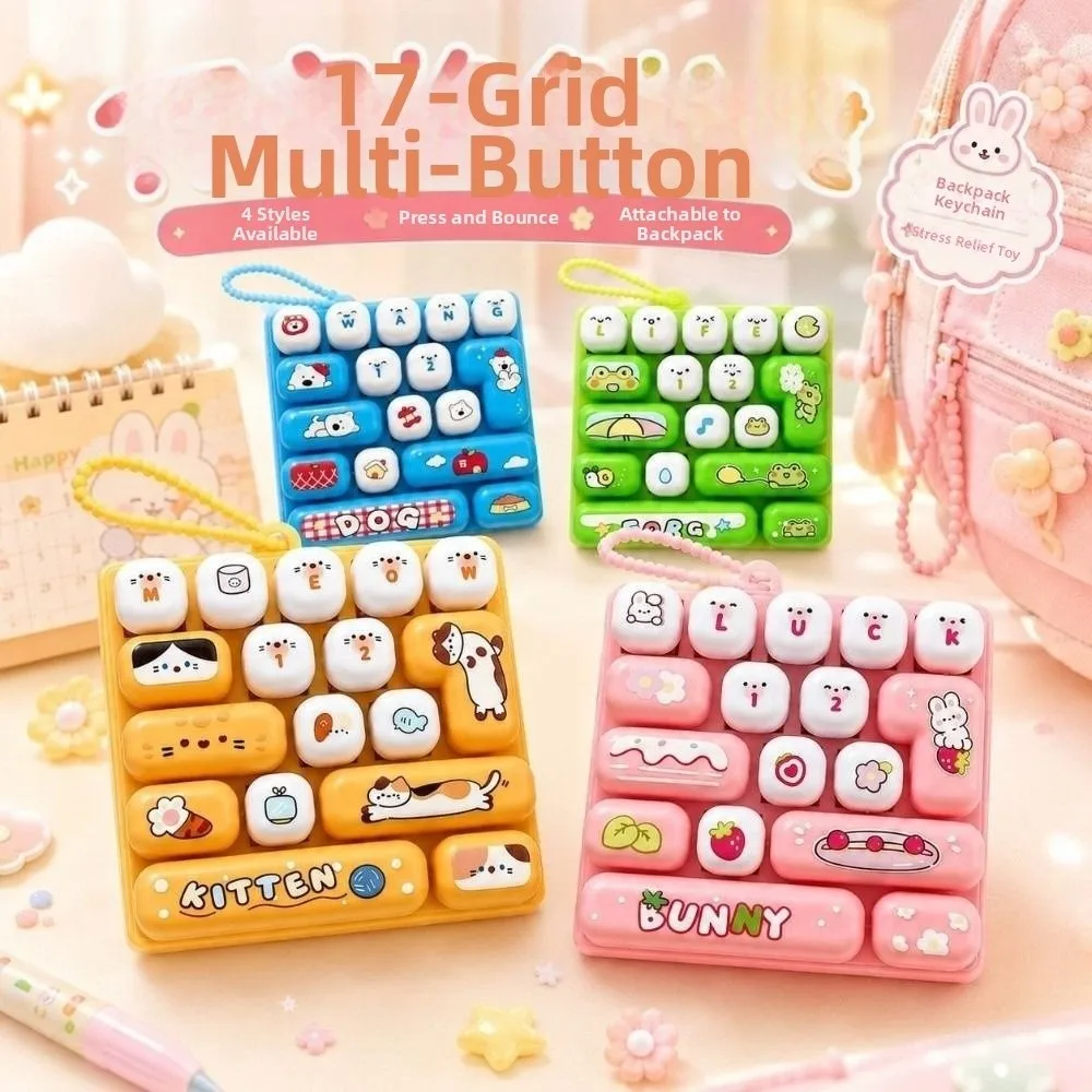 Cartoon 17 Keys Keyboard Keychain Animals Clicker Sound Keyboard Clicker Keychain Creative Pressable Keys Sensory Clicker