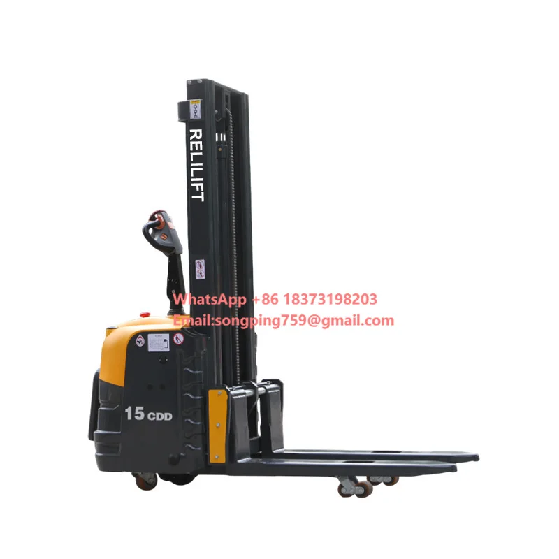 

1500kg Self-Loading Clamping Feature Manual and Counterbalance Small Grade Forklift Trolley Electric Pallet Stacker