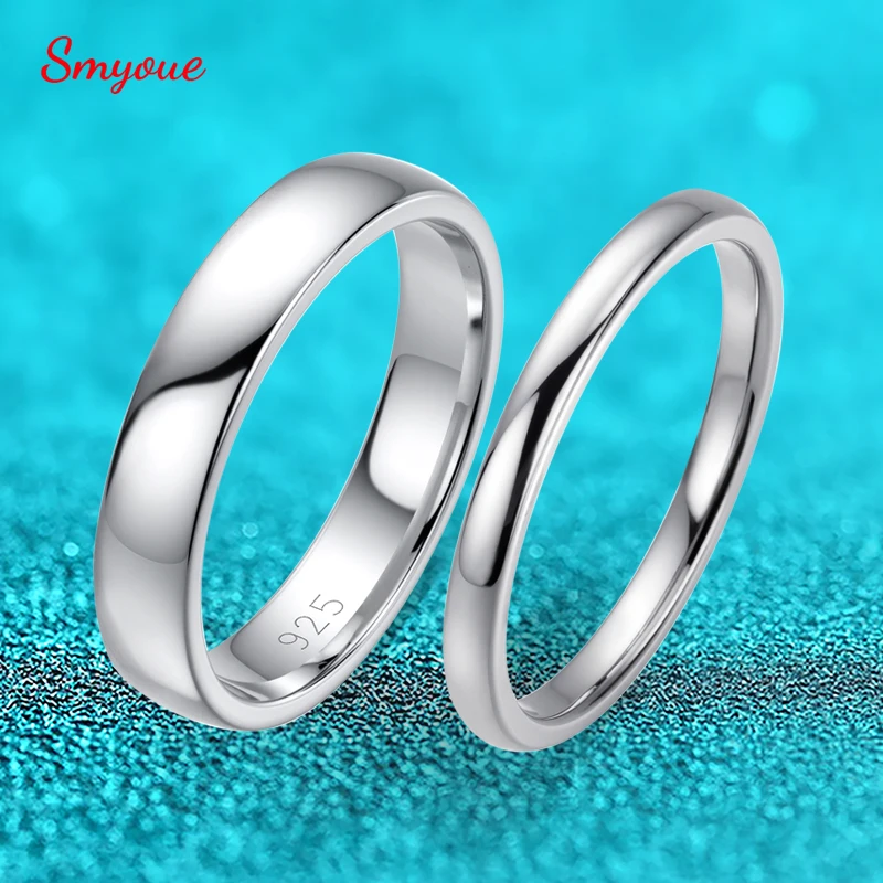 Smyoue 2/4/6mm Width 100% 925 Sterling Silver Ring for Men Women Classic Men's Wedding Jewelry Couple Anniversary Ring Wholesale