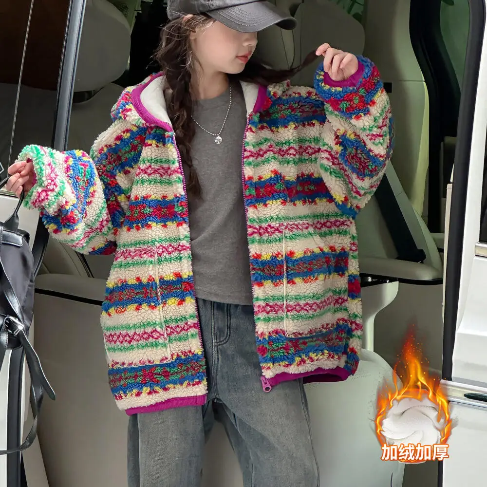 

Kawaii Girl Fashion Keep Warm Hooded Sweater Coat Student Autumn and Winter Cartoon Casual Thicken Tops Children's Clothing New