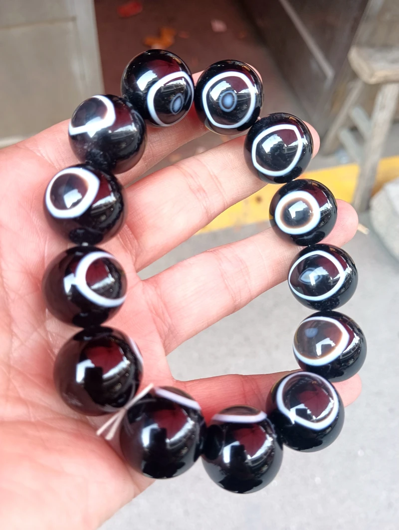 16mm Natural Eyes Bead Agate Mala Bangle Amulet Bracelets Roosary Polishing Gemstone Handstring