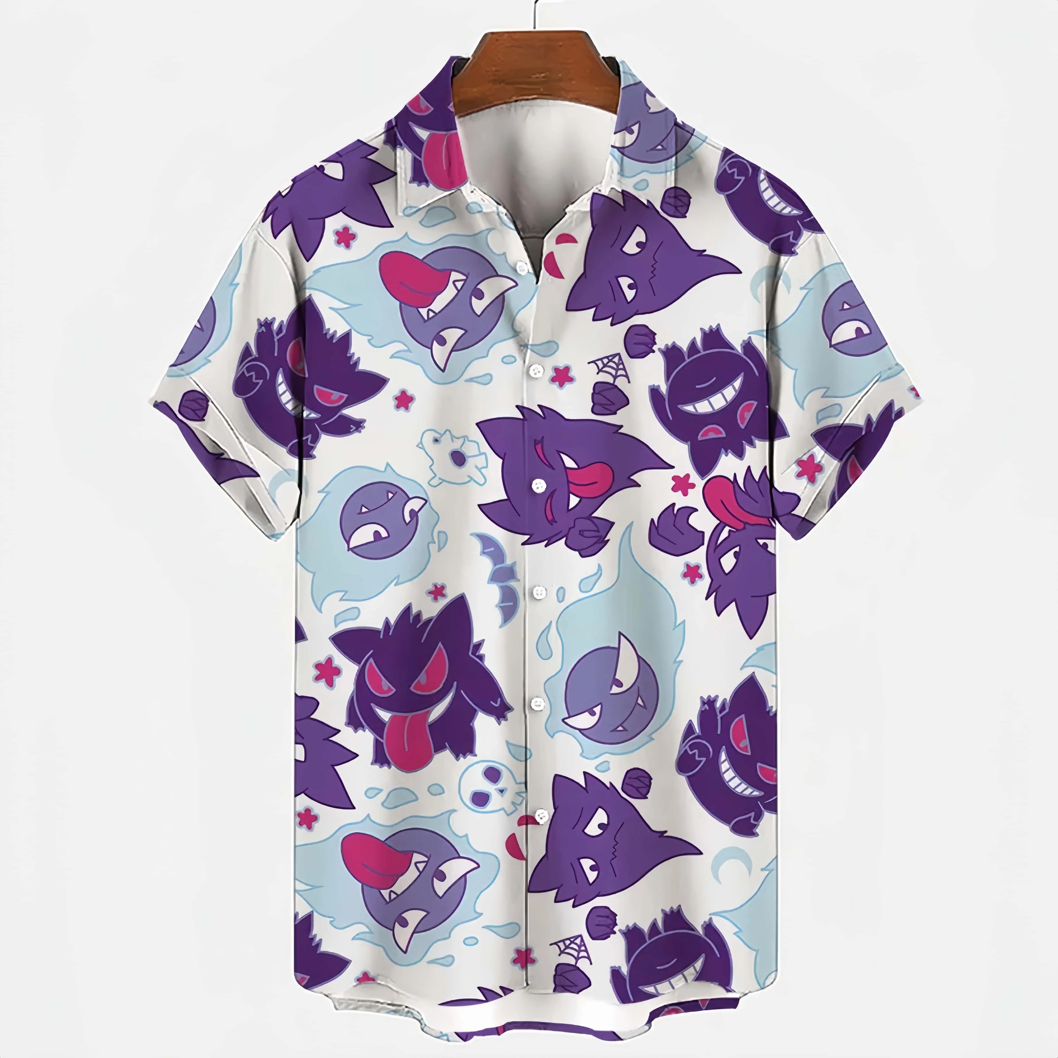 Summer 2026 New Pok É Mon Button Up Hawaiian Men's and Women's Casual Quick Drying Beach T-shirt Short Sleeved Shirt Kids