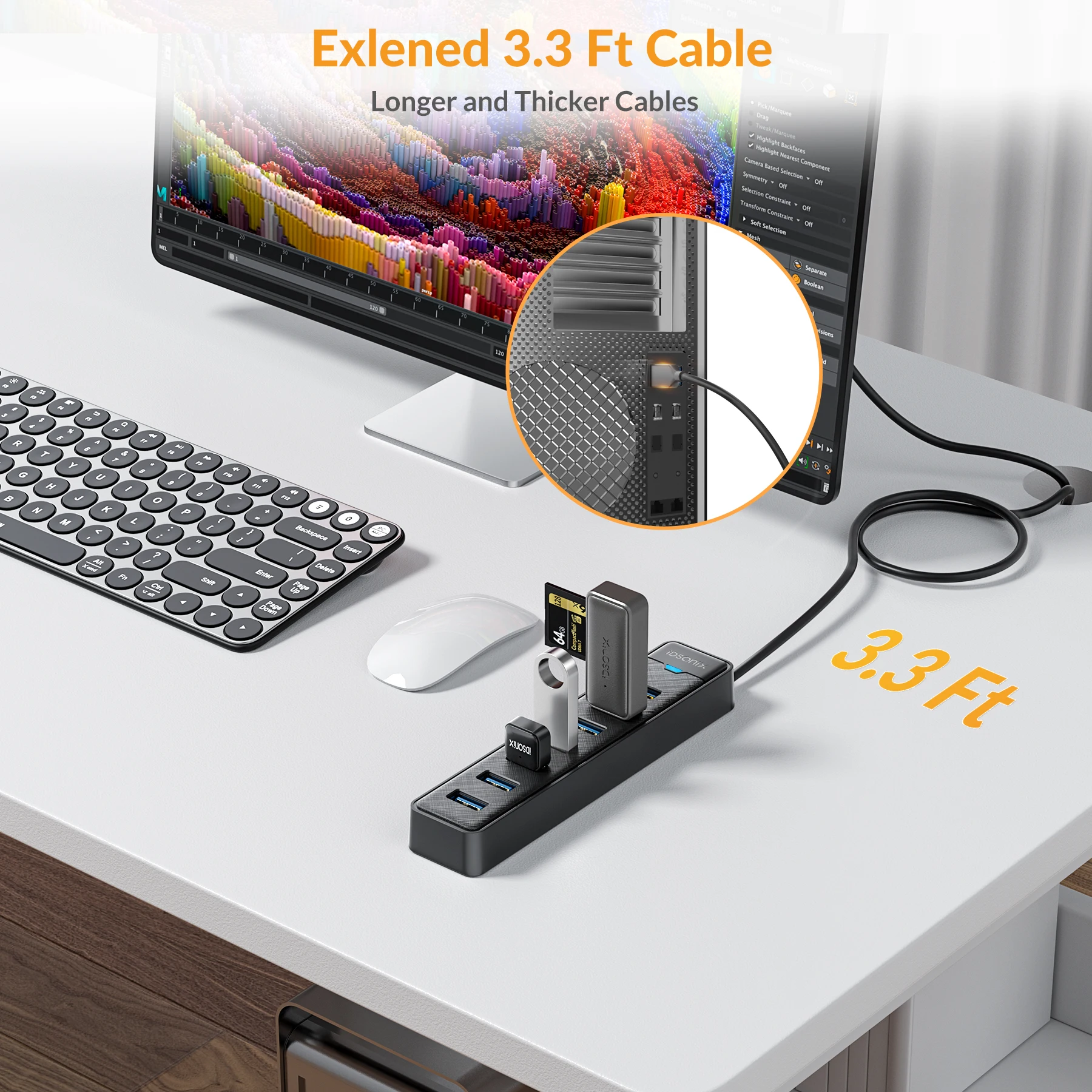 iDsonix USB 3.0 HUB 5Gbps Dock Station 7 Port USB A Type C HUB Splittter Multi Port Socket USB3.0 HUB for Surface Macbook Laptop