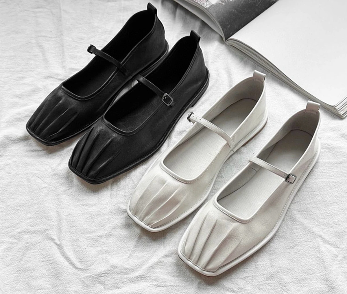 

Maxdutti Autumn French Minimalist Genuine Leather Mary Jane Shoes Retro Square Toe Elegant Soft Comfortable Flat Shoes Loafers W