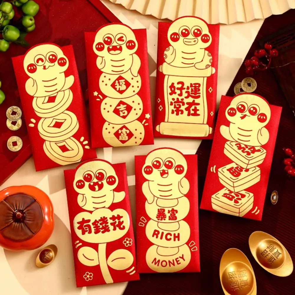 6pcs Lucky Universal Decorative Paper Red Envelope Bag Cartoon Traditional Red Packet Cute Thickened Luck Pocket Spring Festival