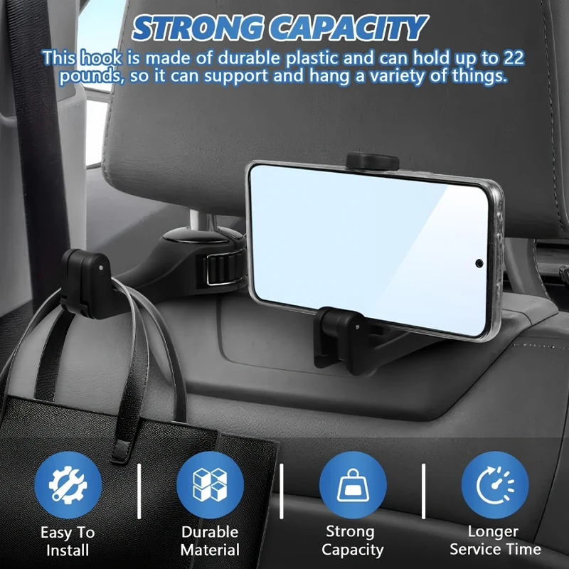 2 PCS Car-mounted Multi-functional Mobile Phone Holder Creative Rear Seat Headrest Hook Lock Buckle Style Car Phone Stand▪