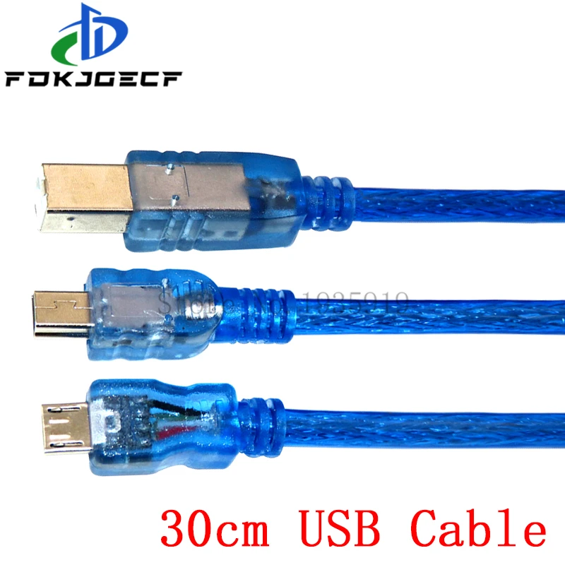 30cm USB Cable for Uno r3/Nano/MEGA 2560/Leonardo/Pro micro/DUE Blue High Quality A type USB/Mini USB/Micro USB 0.3m for Arduino
