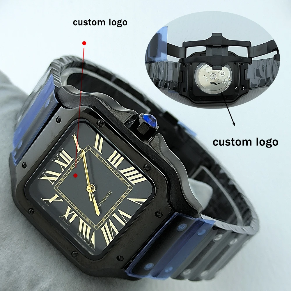 High quality NH35 men's watch black 38mm stainless steel watch automatic watch custom LOGO suitable for NH35 movement watch