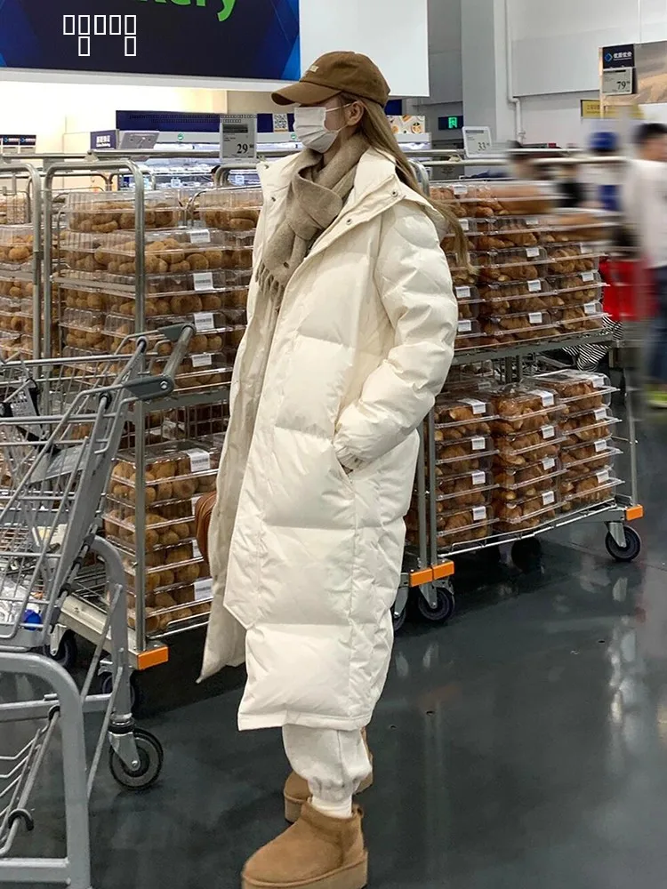 

Удлиненное женское пуховое пальто в корейском стиле, свободного кроя, ниже колена, модное, из хлопкового стеганого материала, верхняя одежда