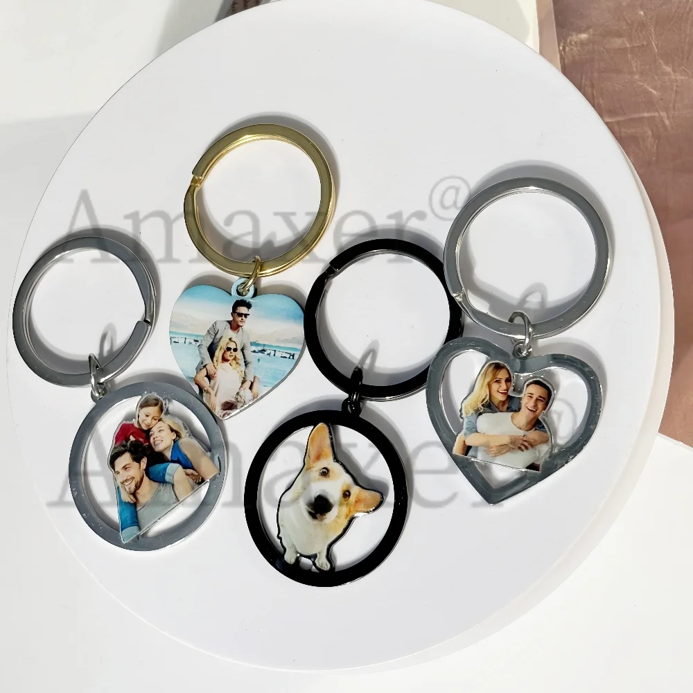 

﻿ Custom Photo Keychain Personalised Picture Name Engraved Key Rings for Family Friends Dog Cat Keychain Memory Jewelry Gifts