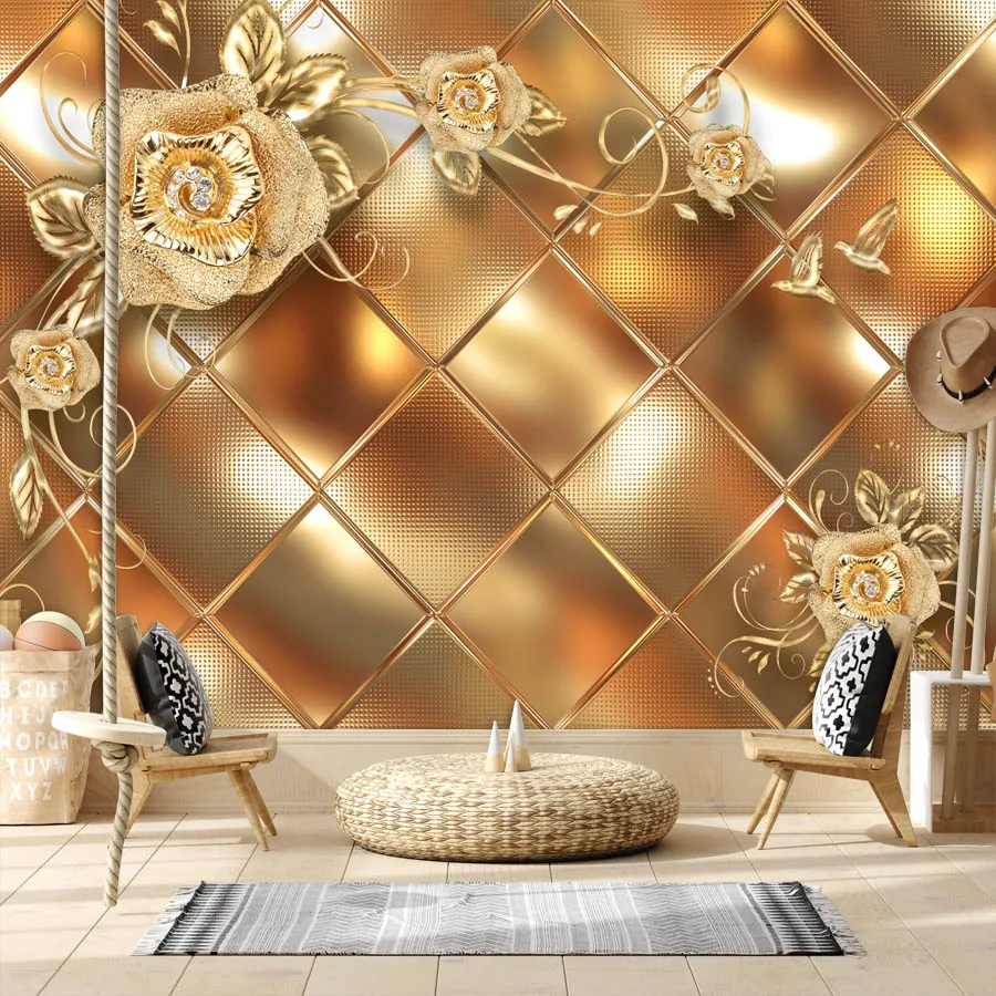 

Removable Peel and Stick Wallpaper Accept for Living Room Modern Floral Gold 3d Wall Panel Contact Papers Home Decor Background