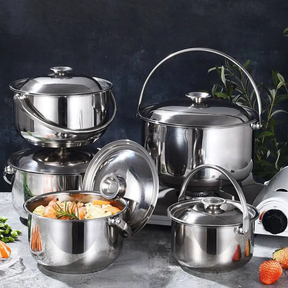 

Stainless Steel Cooking Pot 16cm Ramen Soup Noodle Metal Bowls Sauce Lid Mixing Even Heat High Temp Anti Scald Handle Easy Clean