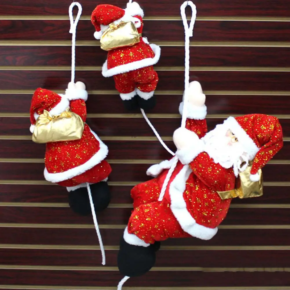 Santa Claus Decoration Santa Claus Climbing Rope Plush Doll Christmas Tree Ornament Hanging Pendent Fireplace Decor Holiday