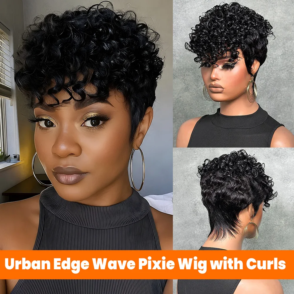Short Curly Pixie Cut Wig Human Hair Chic Modern Style Voluminous Texture Amazon.com : Yiifiulyn 6 main image 3