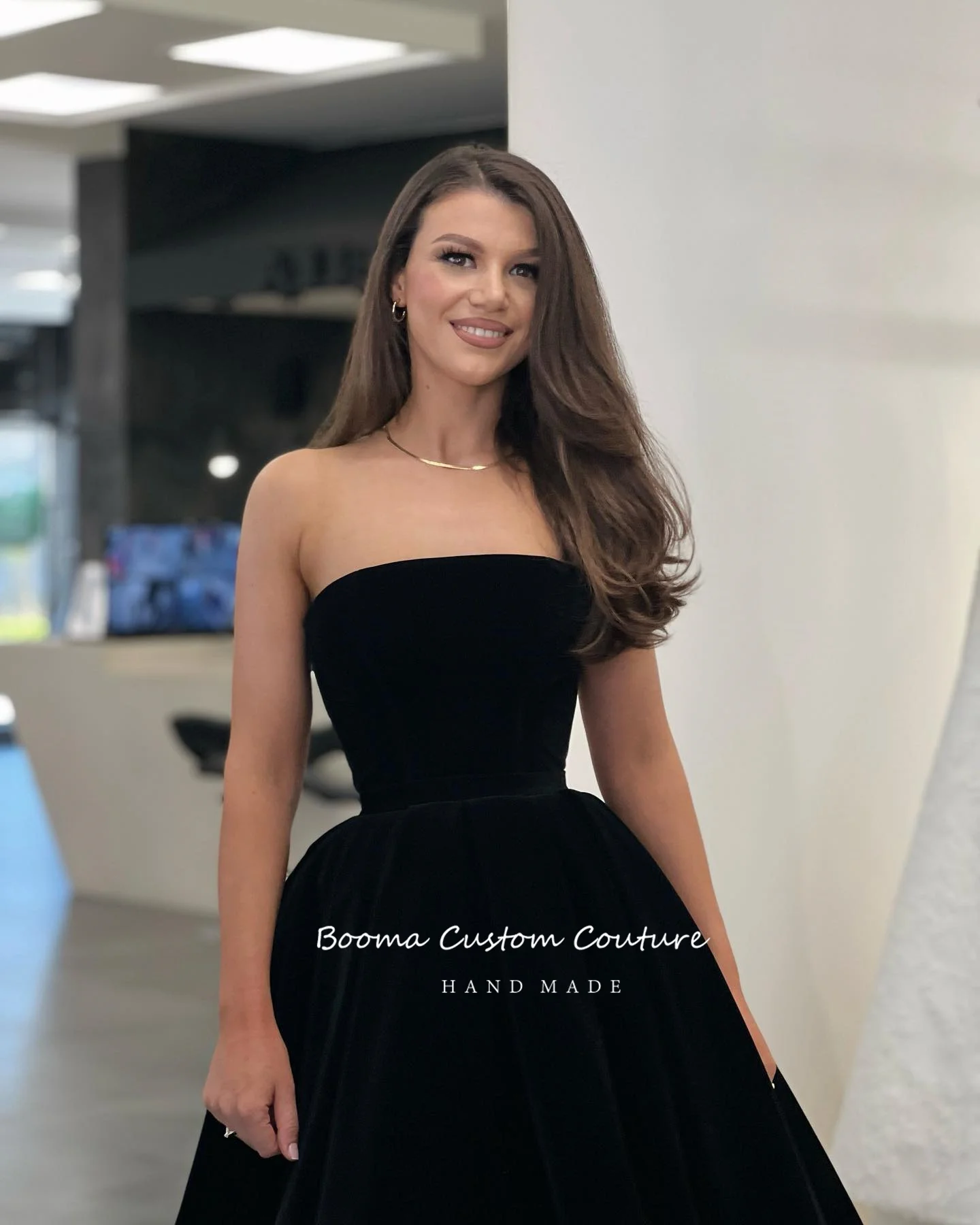 Booma-Robes courtes en velours sans bretelles, robe de soirée mi-longue, robe de RhA-ligne, velours simple, petite robe noire, élégante,