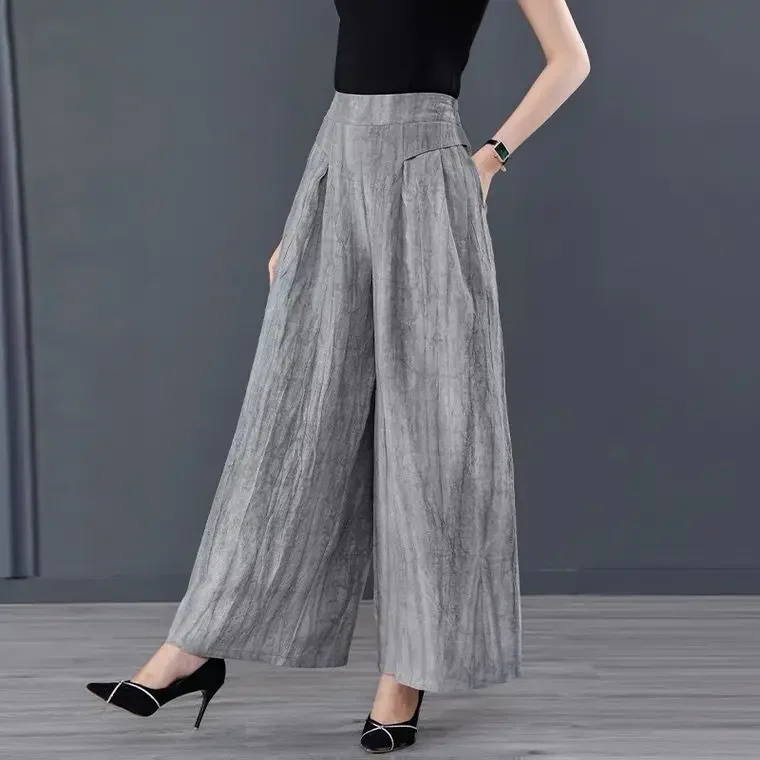 

Spring Summer Thin Loose Solid Wide Leg Pants Pockets Women's Clothing Elastic Waist Vintage Casual Simplicity Temperament E103