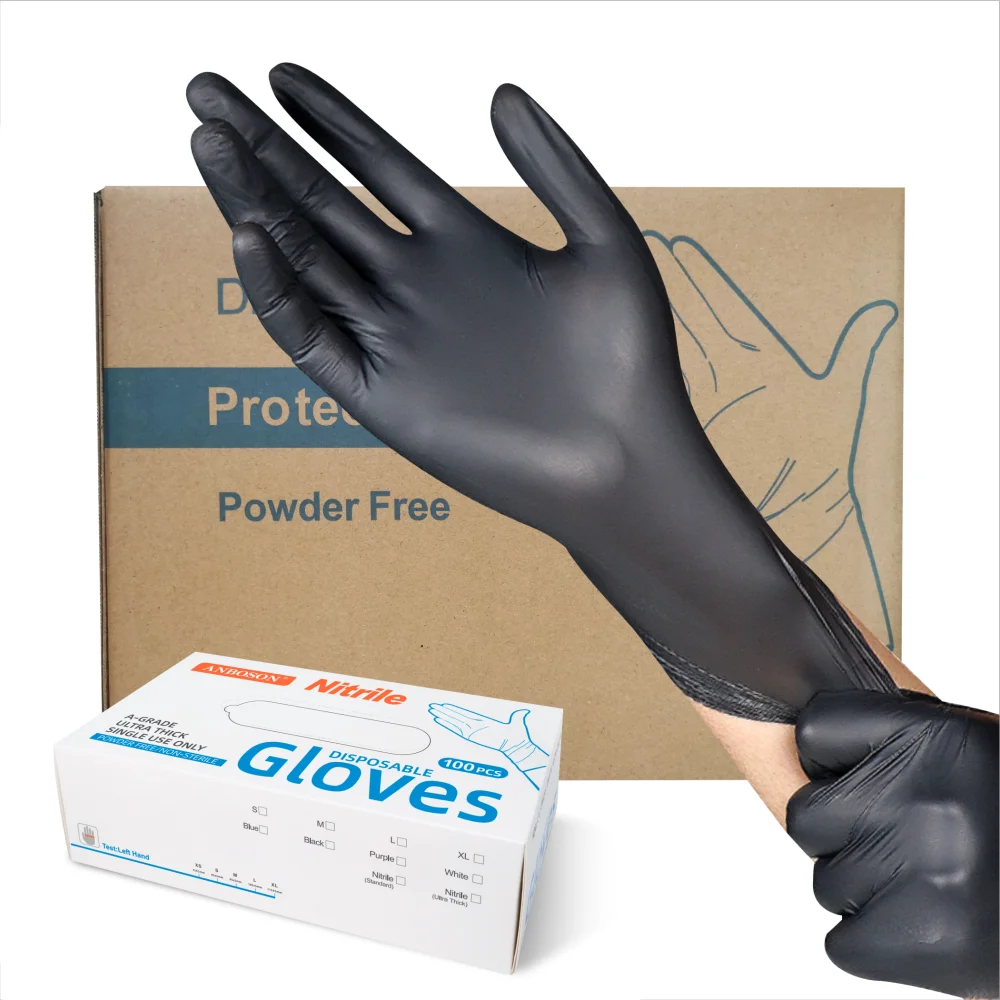 Guantes De Examen De nitrilo negro, Guantes De nitrilo De 6Mil, Guantes para tatuajes, caja médica sin polvo, Guantes sin Esteril Luvas De Nitrilo