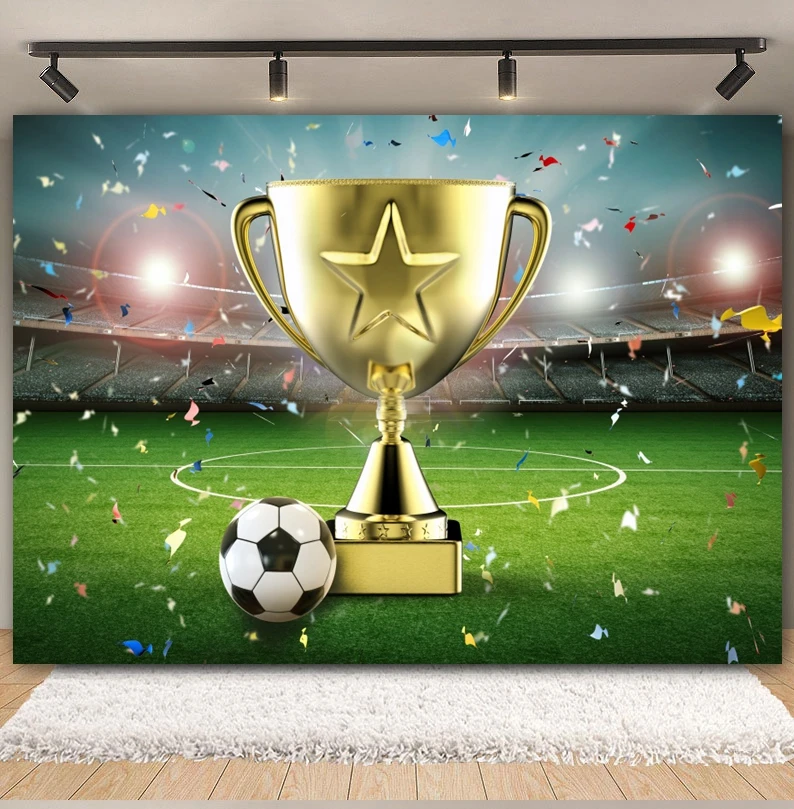 Football Birthday Backdrop Soccer Field Stadium Champion Cup Boy Birthday Party Portrait Photography Background Photo Studio