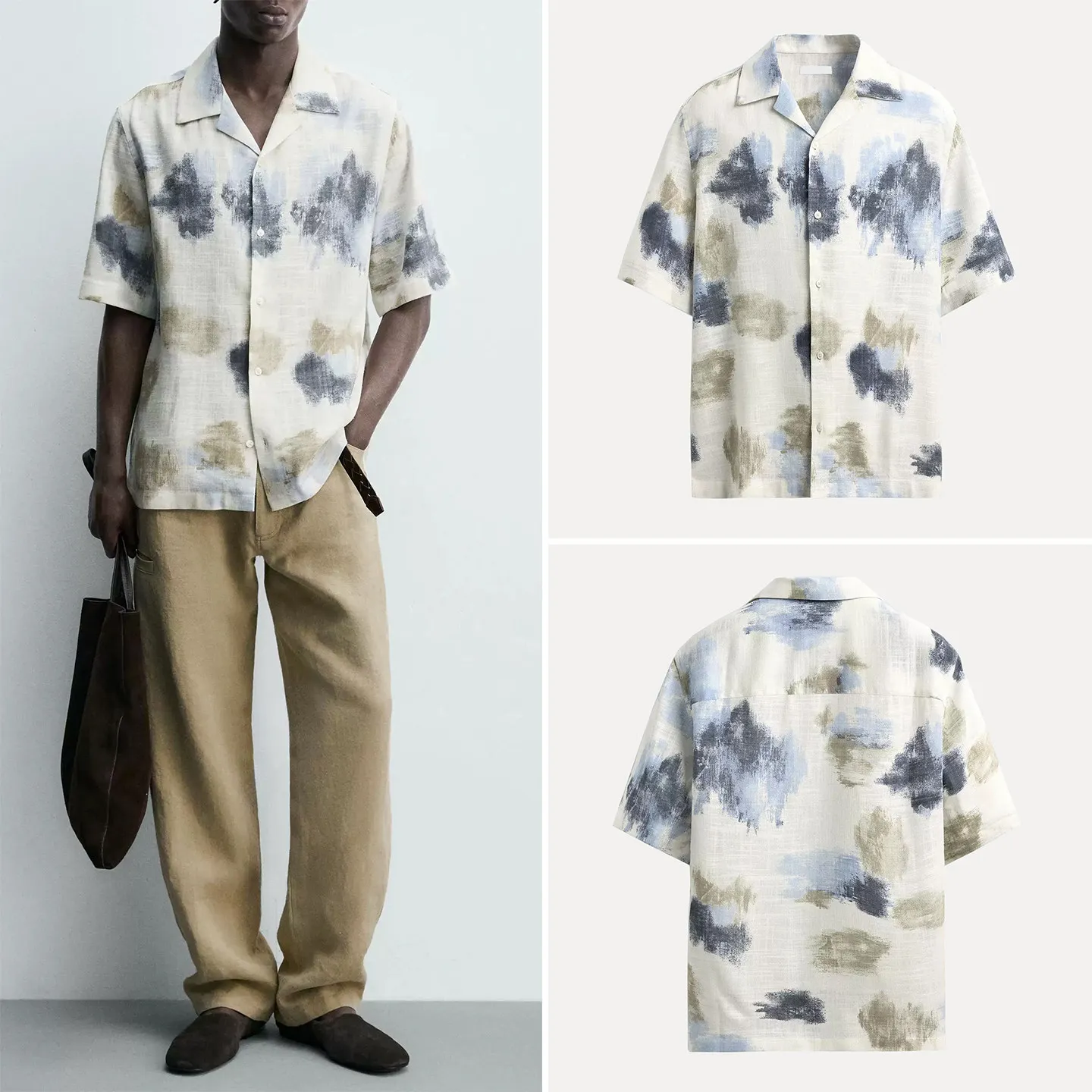 

Men's Fashion Loose Abstract Print Short Sleeve Shirt Casual Style Summer New Arrival Shirt for Youth Daily Wear Button up