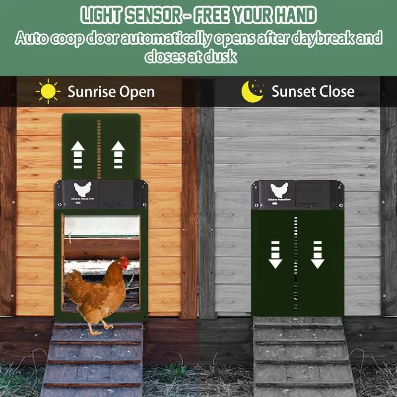 Automatic Chicken House Door Battery Powered Chicken Coop Door Light Sensor Farm Chicken Opener Pets Duck Cage Door