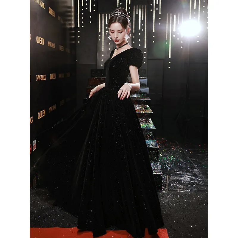 Sexy Long Sleeve One-shoulder Long Prom Dress Deep V Neck Black Evening Party Dresses Women