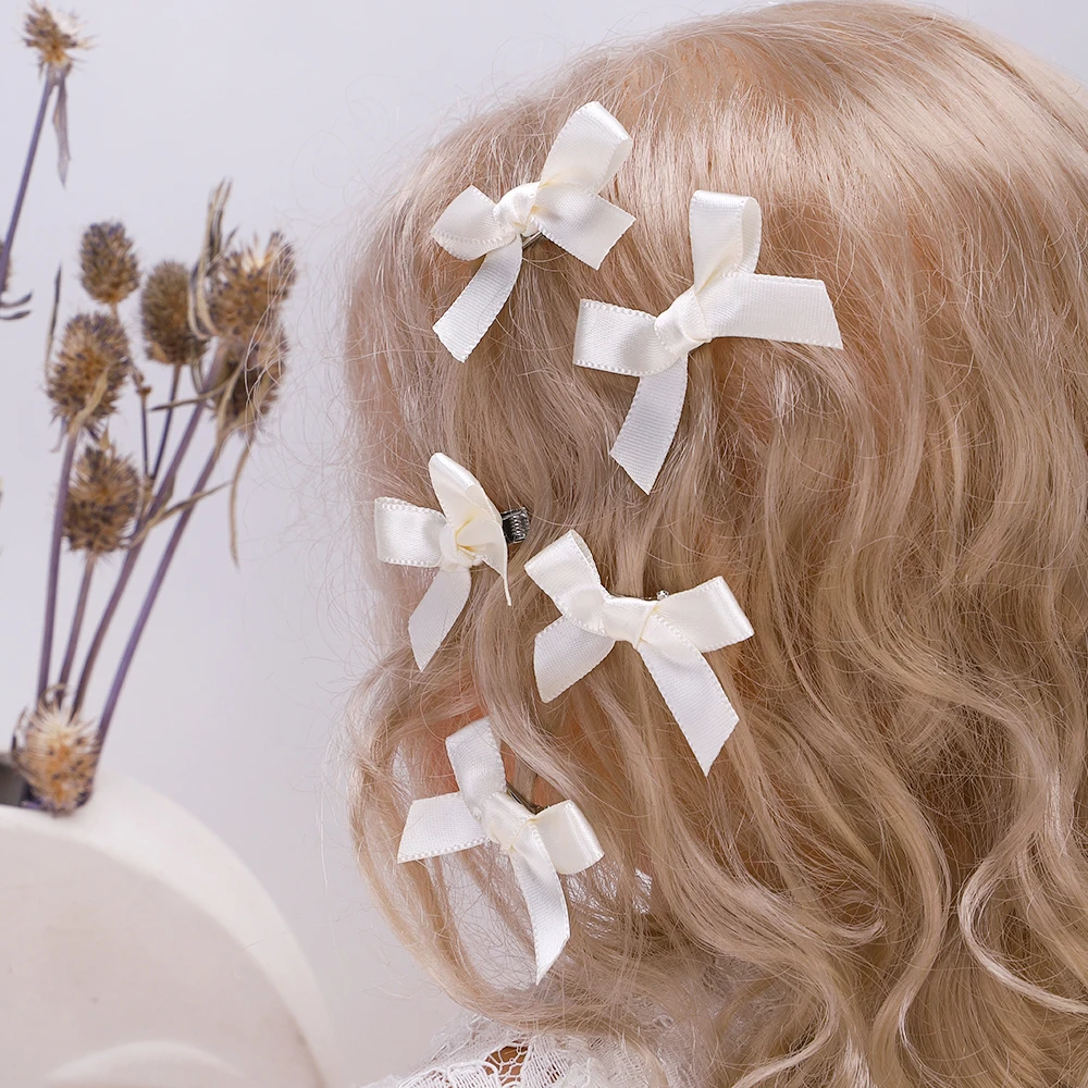 Y2K Mädchen Off-White Schleifen Mini Haarspangen 2–10 Stück Set handgemachte Band Haarnadel Kopfbedeckung Mode Haarschmuck für Kinder