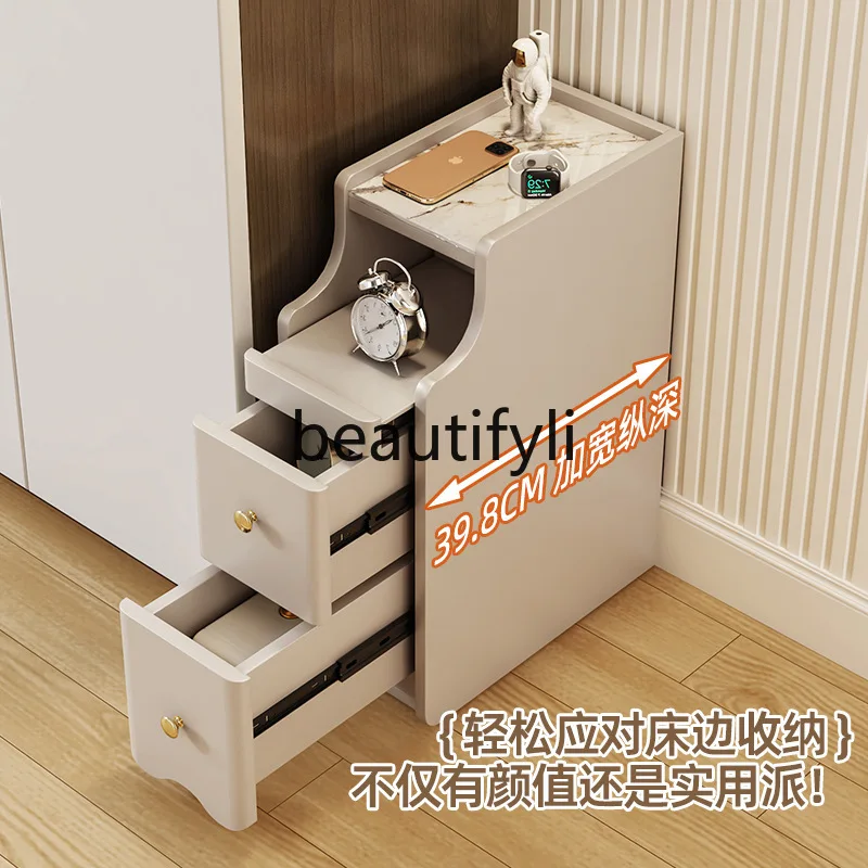 Cream Style Smart Bedside Table Storage Box Home Bedroom High-end Modern Simple Bedside Storage Cabinet