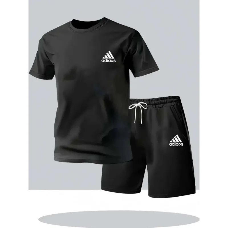 New men's summer fitness sportswear, short-sleeved T-shirts and shorts sets, comfortable and quick-drying casual wear