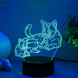 1pc Two Cats 3D Night Light, 3D Optical Illusion Lamp With Touch, 7-Color Changing Ambient Light For Bedroom