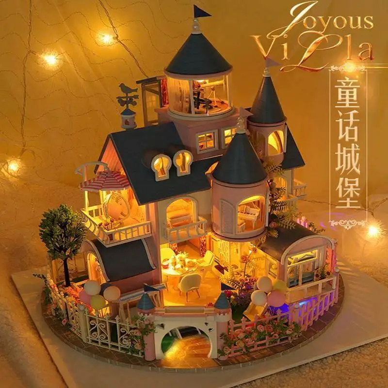 Castillo de cuento de hadas DIY, modelo de Villa grande de estilo europeo, casa de juguete de construcción ensamblada a mano, regalo de cumpleaños para niñas